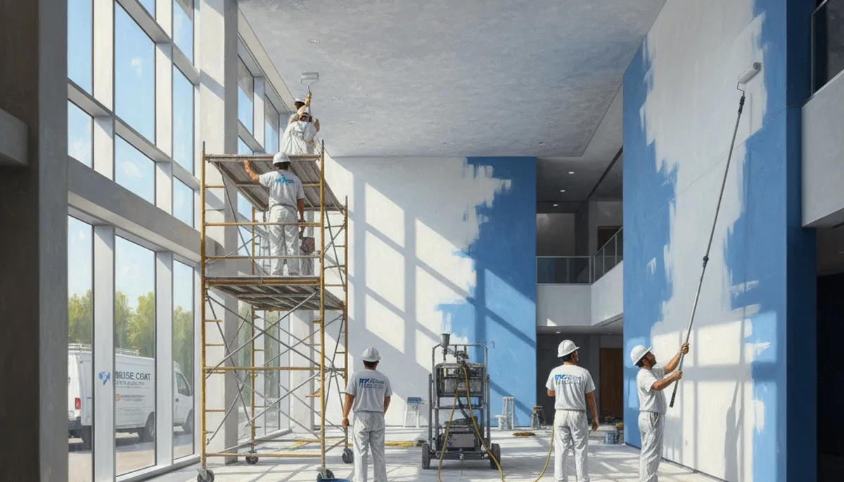 Commercial painting crew in Fort Lauderdale, FL applying durable exterior coating to a business property