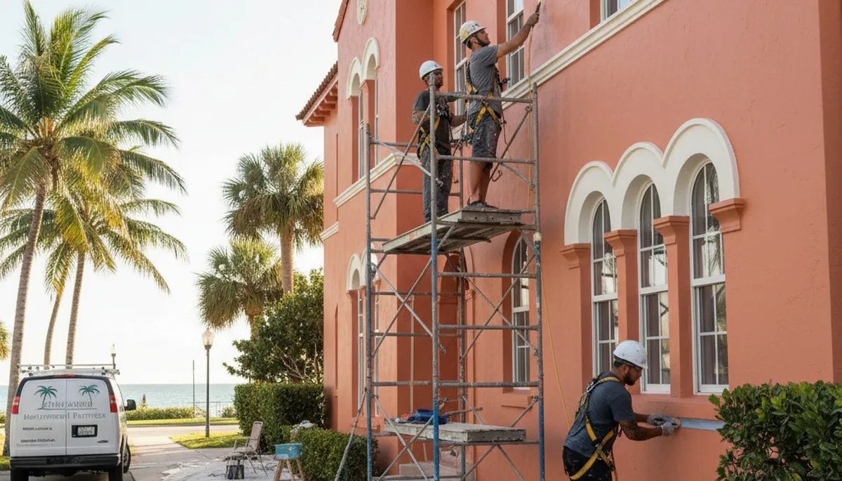 Painting contractors in Fort Lauderdale, FL painting a residential exterior wall